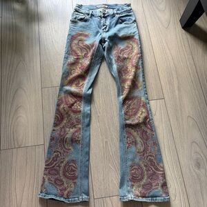 Vintage Paisley Print Flared Jeans